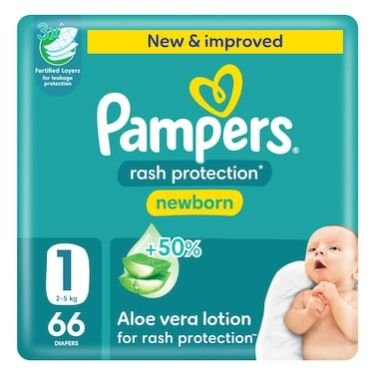 Pampers Rash Protection Diapers Size 1 (2–5 Kg) 66s